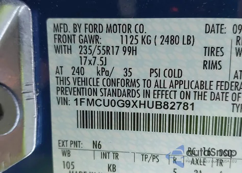 2017 Ford Escape Se z USA, uszkodzony, nr VIN 1FMCU0G9XHUB82781